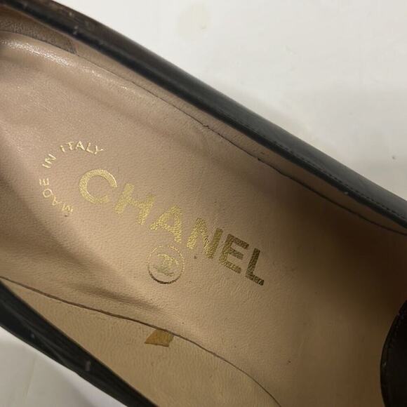 CHANEL OPEN TOE LEATHER PUMPS SIZE 38 - Picture 4 of 10